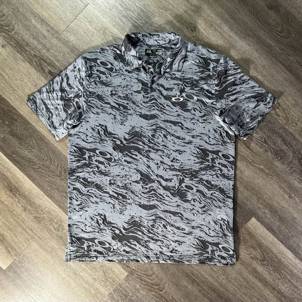OAKLEY DUALITY JACQUARD Men's Polo Shirt - Duality Swirl Black Grey Size XL